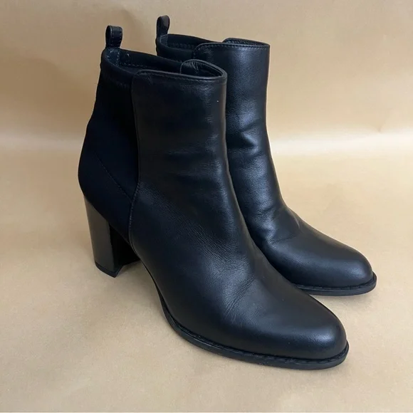 Stuart Weitzman Otherhalf Black Nappa Leather Block Heel Ankle Boots Womens 5.5 - Picture 3 of 9